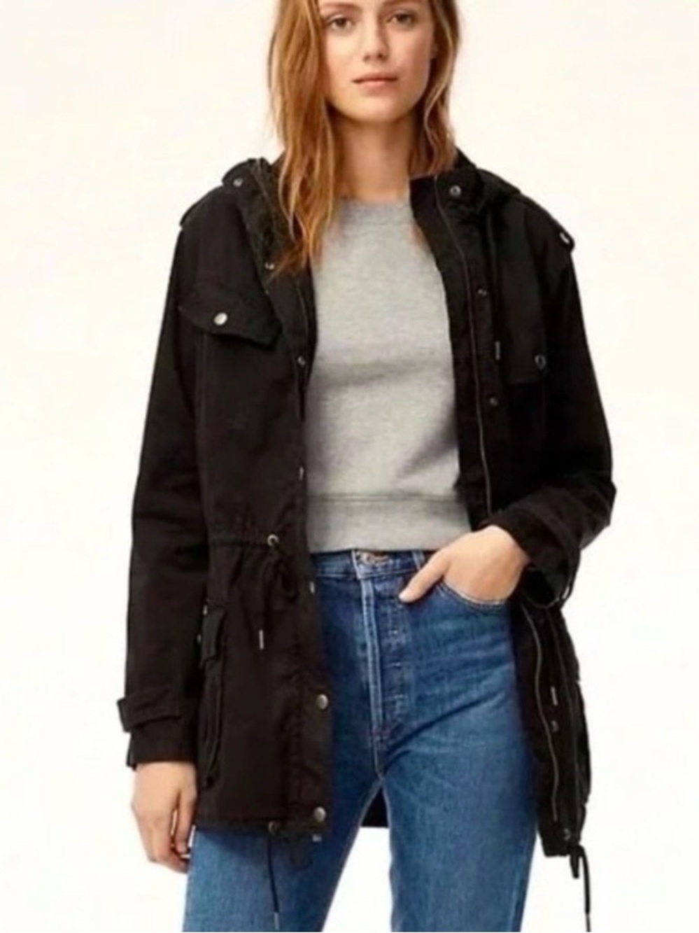 Aritzia Talula Trooper Jacket Black Utility Hooded Sz XXS